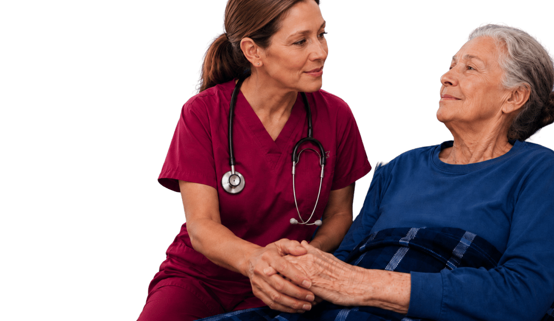 Compassionate Hospice Care in Central Alabama Hospice nurse providing compassionate hospice care at home for an elderly patient in Central Alabama