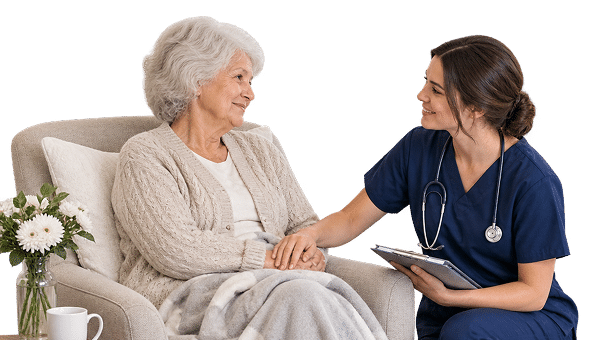 Hospice nurse providing personalized care and support to an elderly patient receiving hospice services at home